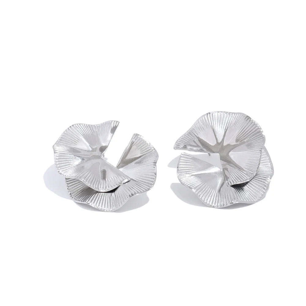 Yhpup Creative Stainless Steel Metal Flower Big Stud Earrings Fashion Attractive Statement Jewelry Women Personality Gift