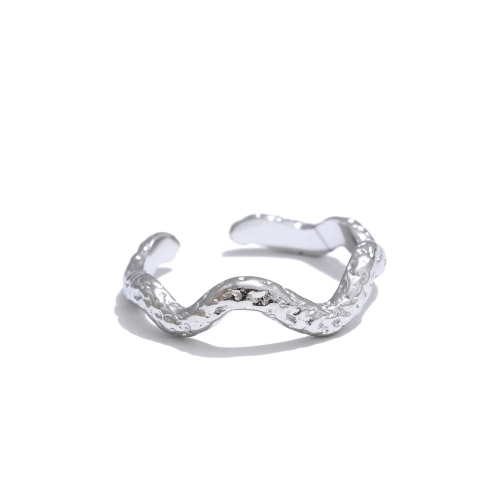 Yhpup Distinctive Stainless Steel Irregular Hammer Metal Geometric Adjustable Ring Wholesale Accessories Attractive Jewelry