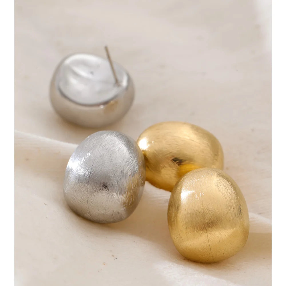 Yhpup Retro Wire Drawing Stainless Steel Water Drop Chunky Fat Stud Earrings Women Versatile Daily Minimalist Jewelry Waterproof