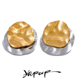 Yhpup Double Color Stainless Steel Metal Geometric Round Stud Earrings Women Daily Wear Jewelry Pendientes De Acero Inoxidable