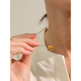 Yhpup Stainless Steel Stereoscopic Flower Pendant Necklace Waterproof 18K Plated Fashion High Quality Golden Jewelry Women