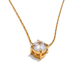 Yhpup Korean Chic Stainless Steel Shiny Cubic Zirconia Cast Delicate Necklace Pendant for Women Daily Waterproof Basic Jewelry