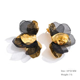 Yhpup Fashion Stainless Steel Leaves Flower Stud Earrings Bright Anti Allergy Waterproof Charm Texture High Quality Jewelry