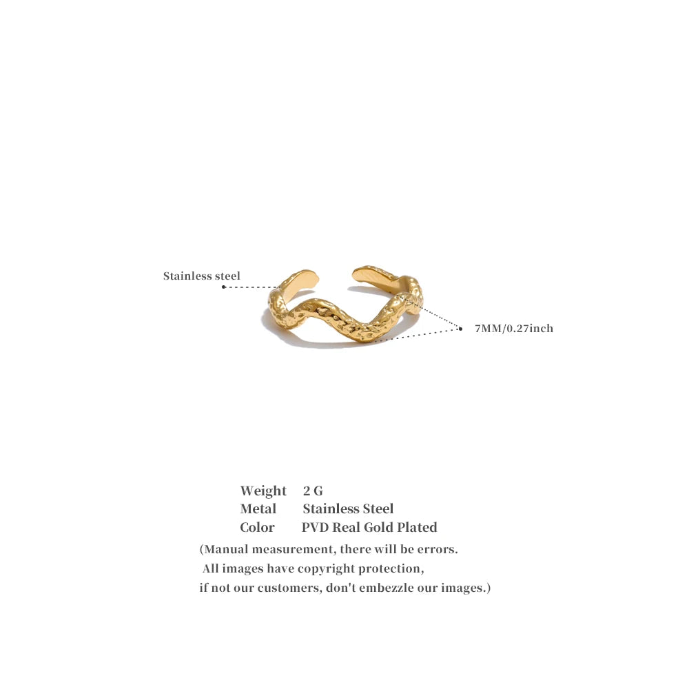 Yhpup Distinctive Stainless Steel Irregular Hammer Metal Geometric Adjustable Ring Wholesale Accessories Attractive Jewelry
