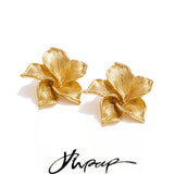 Yhpup 2025 Stainless Steel Metal Flower Stud Earrings Waterproof 18K PVD Plated Fashion Charm Statement Jewelry Accessories Gift