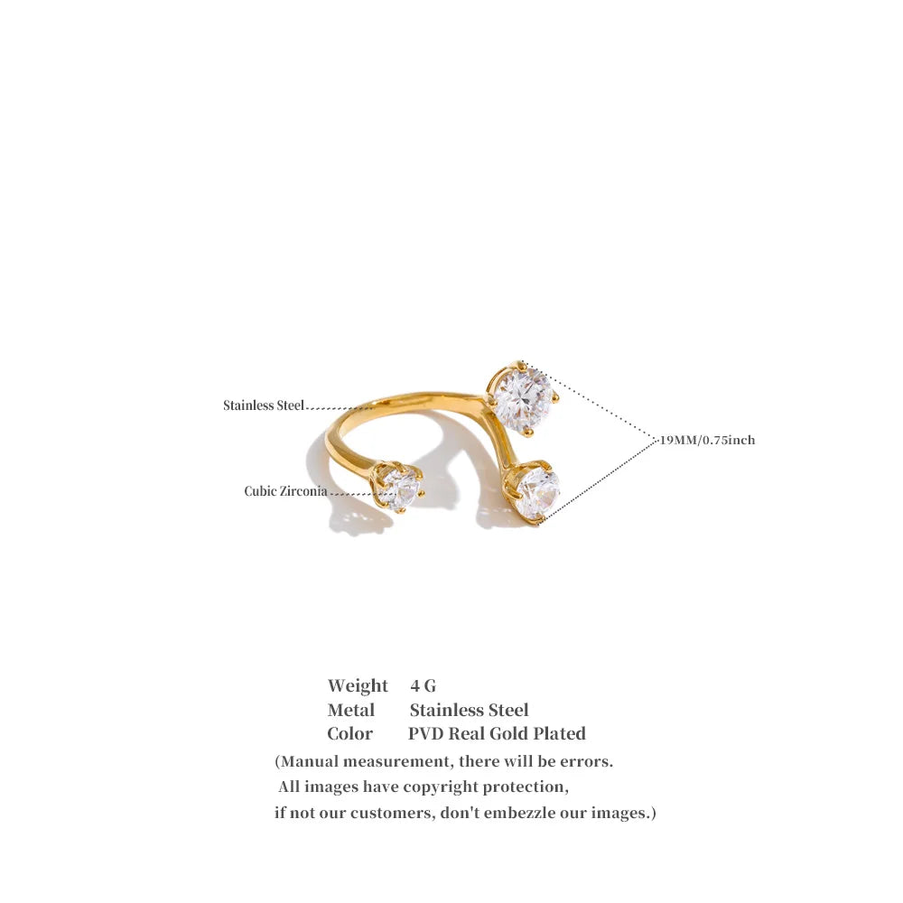 Yhpup Stainless Steel Shiny Cubic Zirconia Adjustable Ring 16K PVD Plated Trending Premium Jewelry for Women Gift